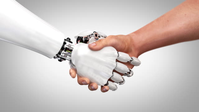 Robot and Man Shaking Hands