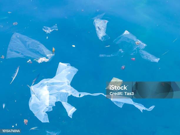 Sacchetti Di Plastica E Detriti Galleggianti In Mare - Fotografie stock e altre immagini di Plastica