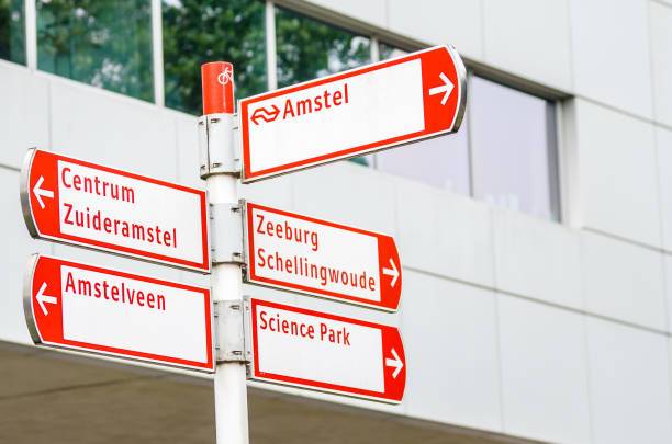 istock Red and White Directional Sign on a Bicycle Lane in a Urban Setting 1015474652