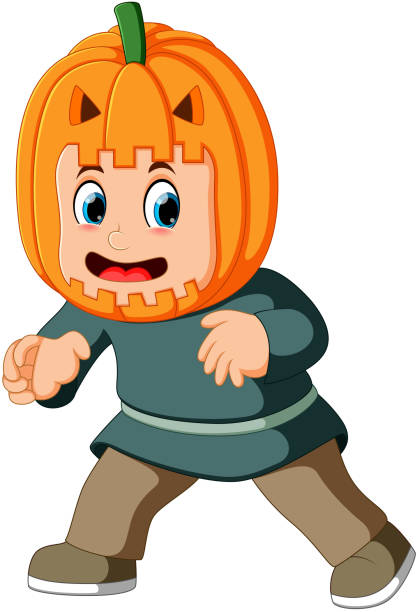 счастливый малыш носить костюм пугало - child autumn scarecrow decoration stock illustrations