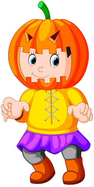 симпатичный малыш носить костюм пугало - child autumn scarecrow decoration stock illustrations