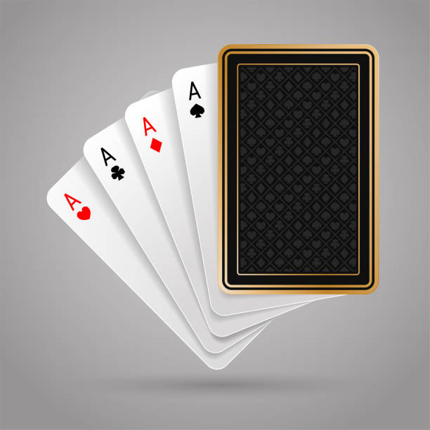 Four aces in five playing card. Winning poker hand Four aces in five playing card with black back design on gray background. Winning poker hand ace stock illustrations