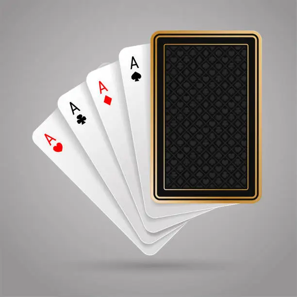 Vector illustration of Four aces in five playing card. Winning poker hand