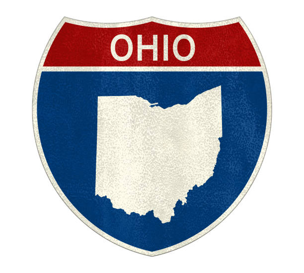 signo de carretera interestatal de estado de ohio - map ohio cartography usa fotografías e imágenes de stock