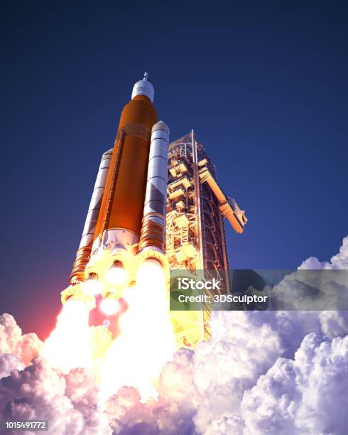 American Space Launch System Takes Off Stock Photo - Download Image Now - Rocketship, Taking Off - Activity, Missile