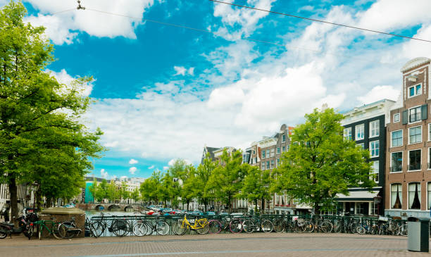 istock Bicycles lining a bridge over the canals of Amsterdam, Netherlands 1015491972