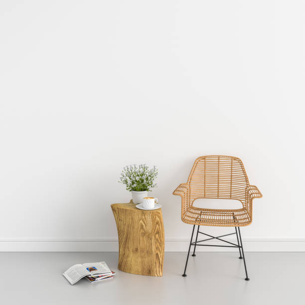 istock chair and flower in white room for mockup, 3D rendering 1015503348