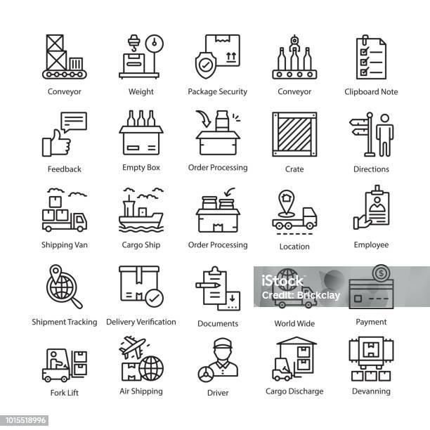 Logistics Delivery Icon Set Stock Illustration - Download Image Now - Driver - Occupation, Forklift, Vector