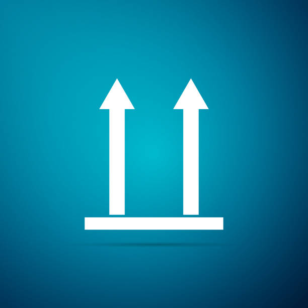 istock This side up icon isolated on blue background. Two arrows indicating top side of packaging. Cargo handled so these arrows always point up. Flat design. Vector Illustration 1015531886
