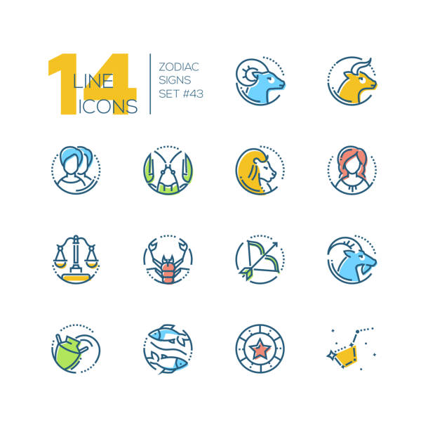 ilustrações, clipart, desenhos animados e ícones de signos do zodíaco - conjunto de linha desenha ícones coloridos estilo - computer icon fortune telling symbol astrology sign