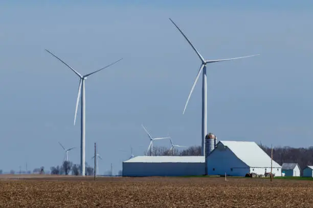 Photo of Wind Farm in Central Indiana. Wind and Solar Green Energy areas are becoming very popular in farming communities I
