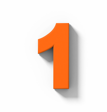 Number 1 3d Orange Isolated On White With Shadow Orthogonal Projection