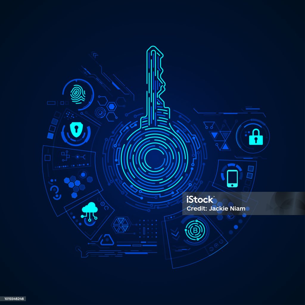 private key concept of cyber security or private key, abstract digital key with technology interface Security stock vector