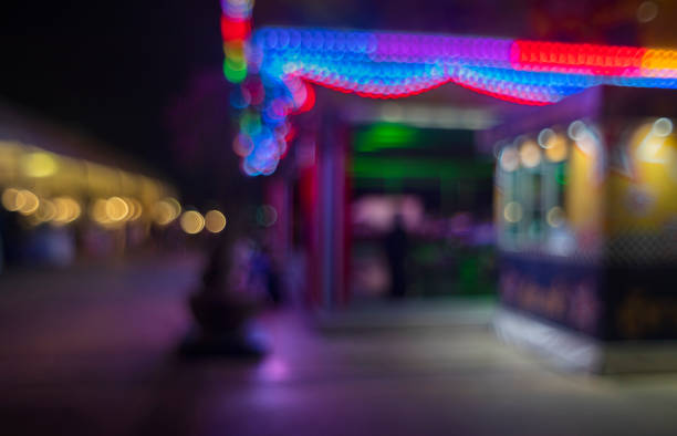 de focused bokeh light, abstract background at night photo