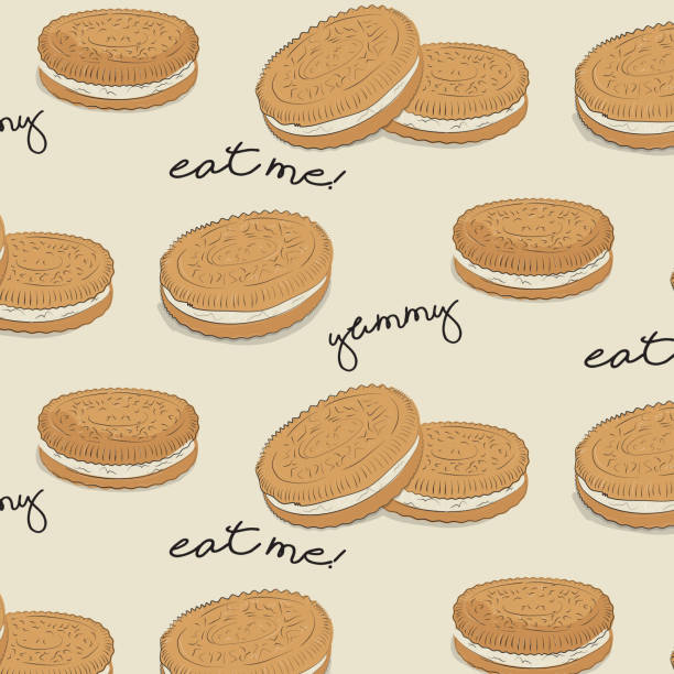 ilustrações de stock, clip art, desenhos animados e ícones de brown cookie pattern. food vector background.  biscuit background homemade traditional crumb cakes. - biscuit brown cake unhealthy eating
