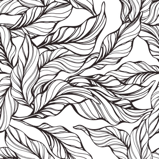 자연 잎 열 대 완벽 한 패턴 - tree outline branch forest stock illustrations