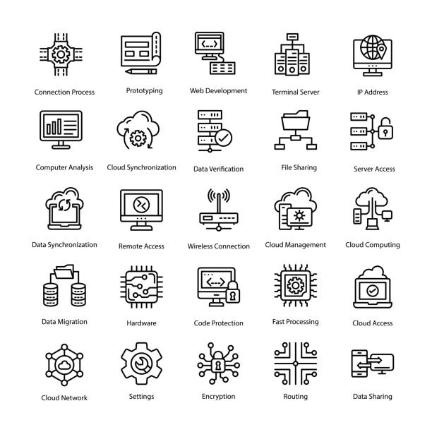 programmierung-linie icons set - fileshare stock-grafiken, -clipart, -cartoons und -symbole