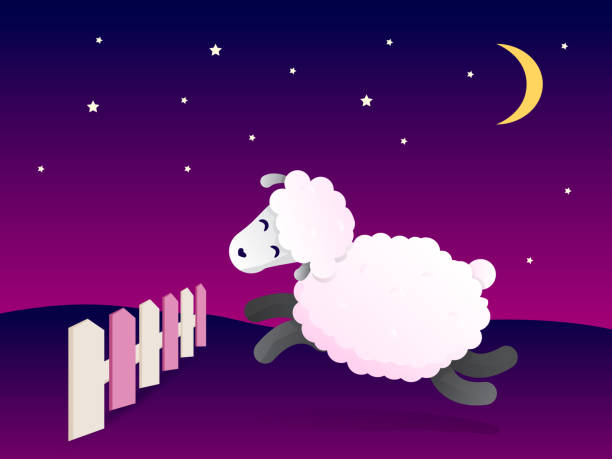 istock White sheep is jumping over the fence at night. Vector illustration 1015577004