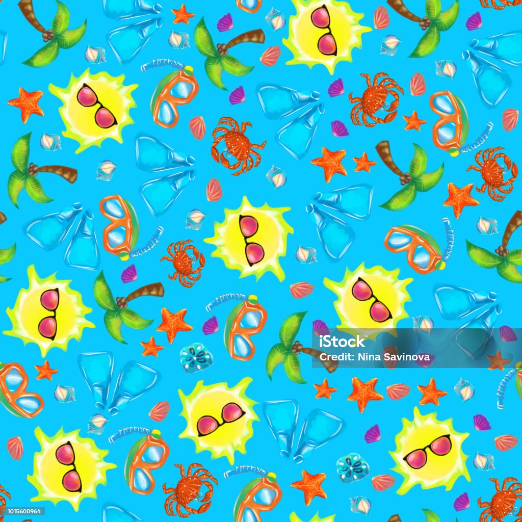 Colorful Beachy Pattern Cute Bright And Colorful Summer Beach Seamless Pattern Vector Stock ...