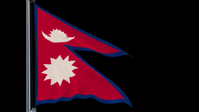 Isolate flag of Nepal on flagpole on transparent, 4k prores footage with alpha