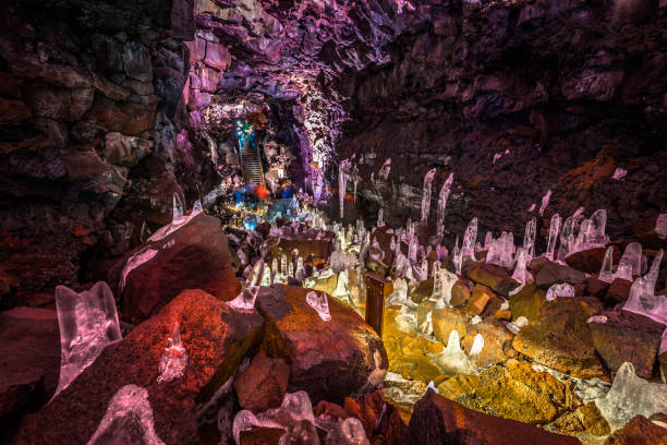 istock Raufarholshellir - May 04, 2018: Ice crystals inside the Raufarholshellir lava tunnels, Iceland 1015601748