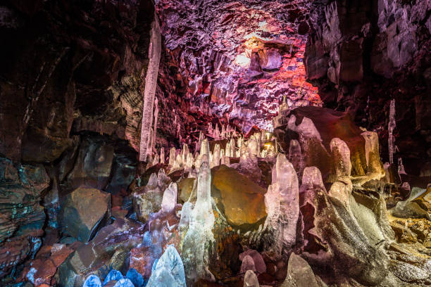 istock Raufarholshellir - May 04, 2018: Ice crystals inside the Raufarholshellir lava tunnels, Iceland 1015601832