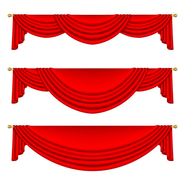 Red curtains vector art illustration