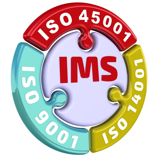 IMS. ISO Integrated Management System. The check mark in the form of a puzzle stock photo