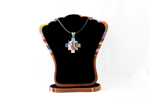 Beautiful, bright ornamentation of the ancient Incas. It is made by modern artists. Peru. On a white background.