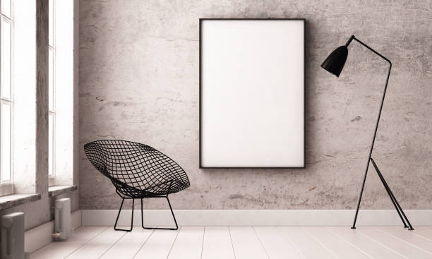 istock mockup interior with a poster and a floor lamp. trend color. 3d 1015633960
