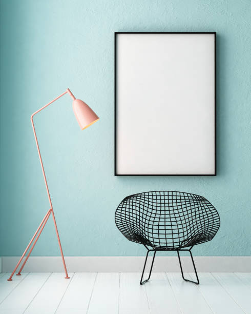 istock mockup interior with a poster and a floor lamp. trend color. 3d 1015634698