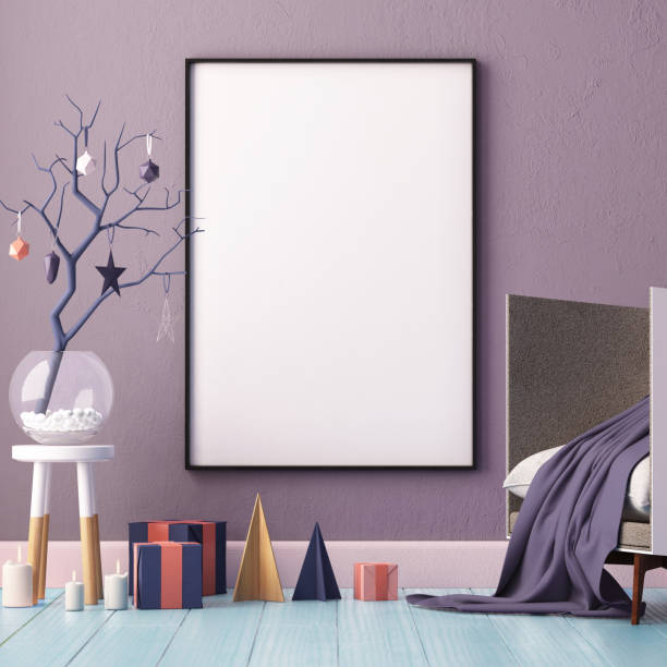 istock Mock up poster in the Christmas interior in Scandinavian style. 3D rendering 1015638480