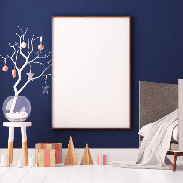 istock Mock up poster in the Christmas interior in Scandinavian style. 3D rendering 1015638504