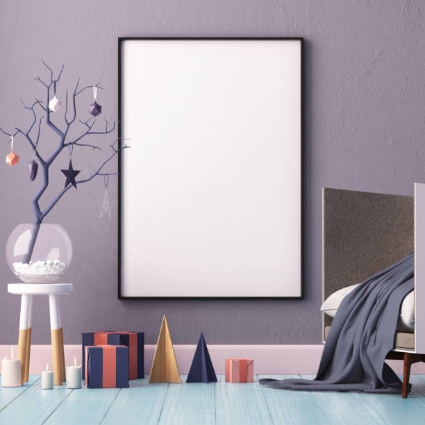 istock Mock up poster in the Christmas interior in Scandinavian style. 3D rendering 1015638516