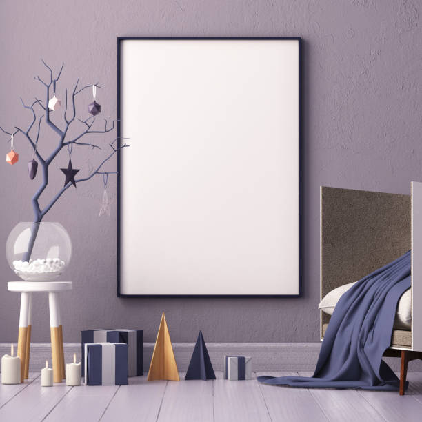 istock Mock up poster in the Christmas interior in Scandinavian style. 3D rendering 1015638528