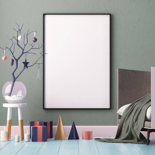 istock Mock up poster in the Christmas interior in Scandinavian style. 3D rendering 1015638534