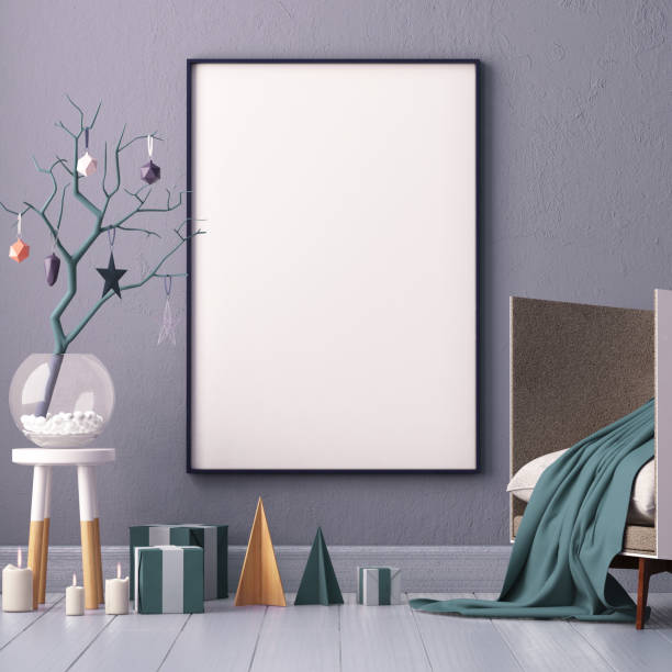 istock Mock up poster in the Christmas interior in Scandinavian style. 3D rendering 1015638578