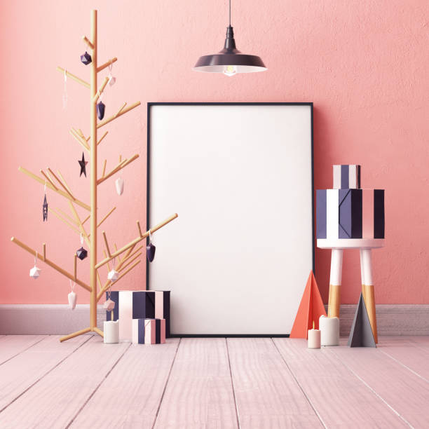 istock Mock up poster in the Christmas interior in Scandinavian style. 3D rendering 1015638616