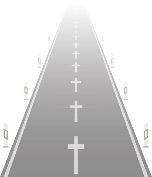 ulica z krzyżami zamiast zerwanej linii. symboliczne dla śmiertelnych wypadków na drodze. - fatal accident illustrations stock illustrations