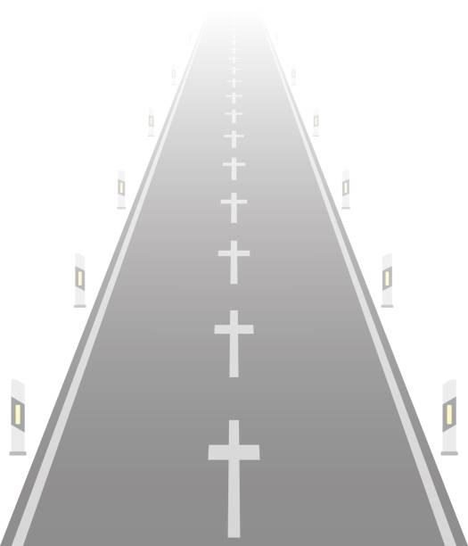 ilustrações de stock, clip art, desenhos animados e ícones de street with crosses instead of a broken line. symbolic for fatal accidents on the road. - fatal accident illustrations