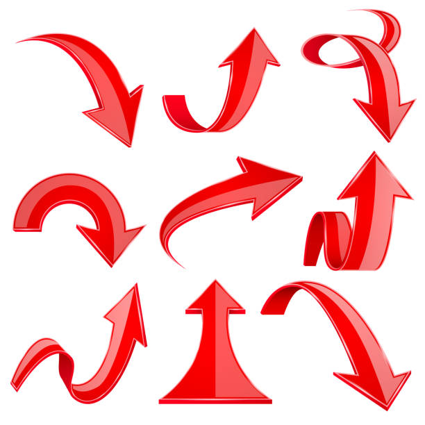 istock Red 3d arrows. Bent and curled up shiny icons 1015642878