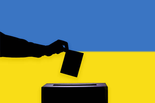 istock Ukraine flag with ballot box 1015649930