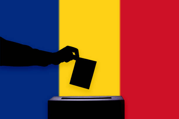 istock Romania flag with ballot box 1015649982