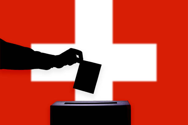 투표 용지 상자와 스위스 깃발 - vote casting 뉴스 사진 이미지