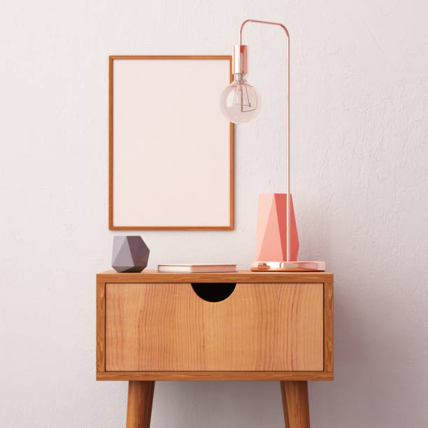 istock Mockup poster in the interior with a table in trendy colors. 3d 1015650466