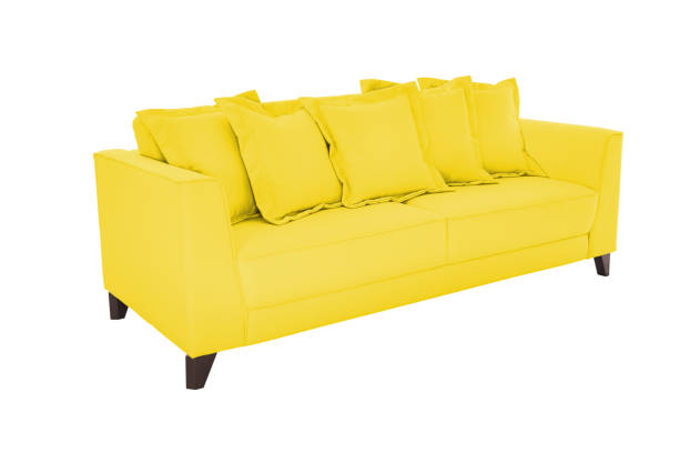 istock Three seats cozy color fabric sofa isolated on white background 1015653788