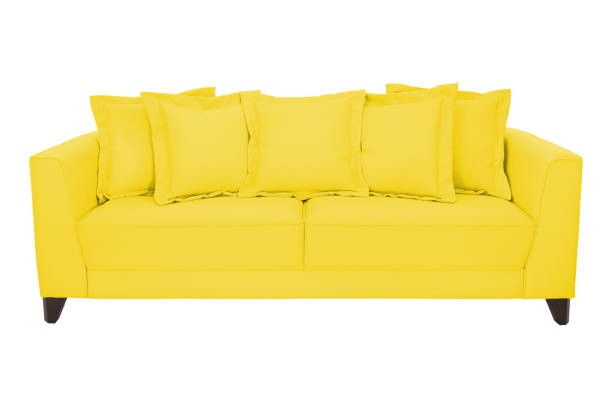 istock Three seats cozy color fabric sofa isolated on white background 1015658404