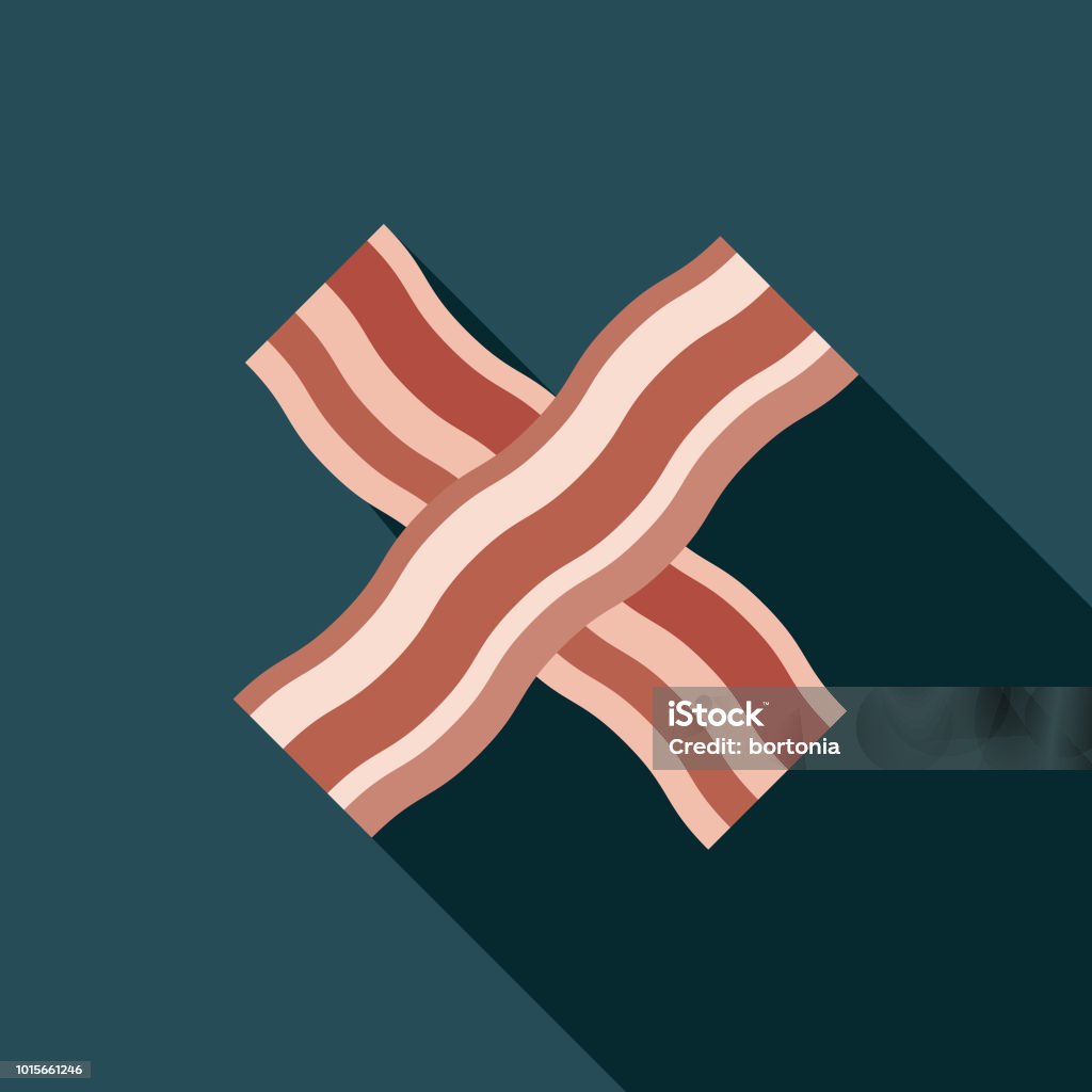 Bacon Flat Design Breakfast Icon A breakfast food and beverage themed icon. File is built in the CMYK color space for optimal printing, and can easily be converted to RGB. Color swatches are global for quick and easy color changes throughout the entire set of icons. Bacon stock vector