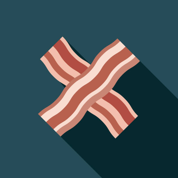 Bacon Flat Design Breakfast Icon A breakfast food and beverage themed icon. File is built in the CMYK color space for optimal printing, and can easily be converted to RGB. Color swatches are global for quick and easy color changes throughout the entire set of icons. bacon illustrations stock illustrations