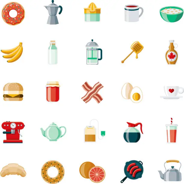 Vector illustration of Breakfast Flat Design Icon Set